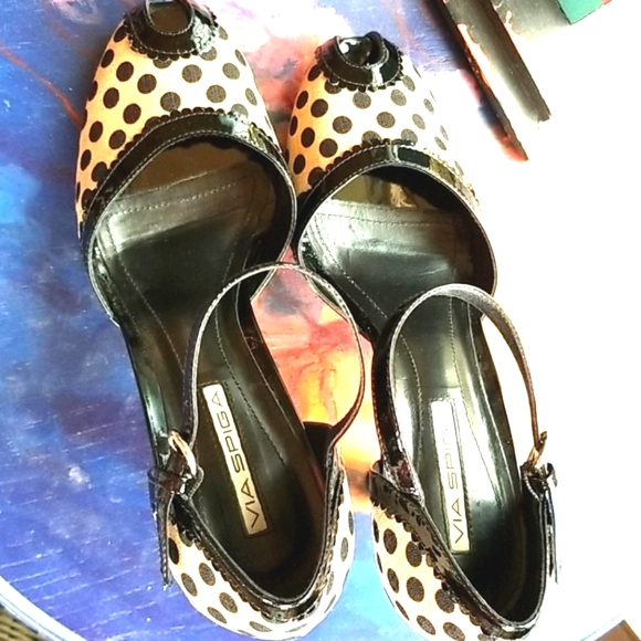 VIA SPIGA Peep Open Toe RETRO Spots Minnie White Polkadots Dance Heels EUC 8.5 - Picture 8 of 15